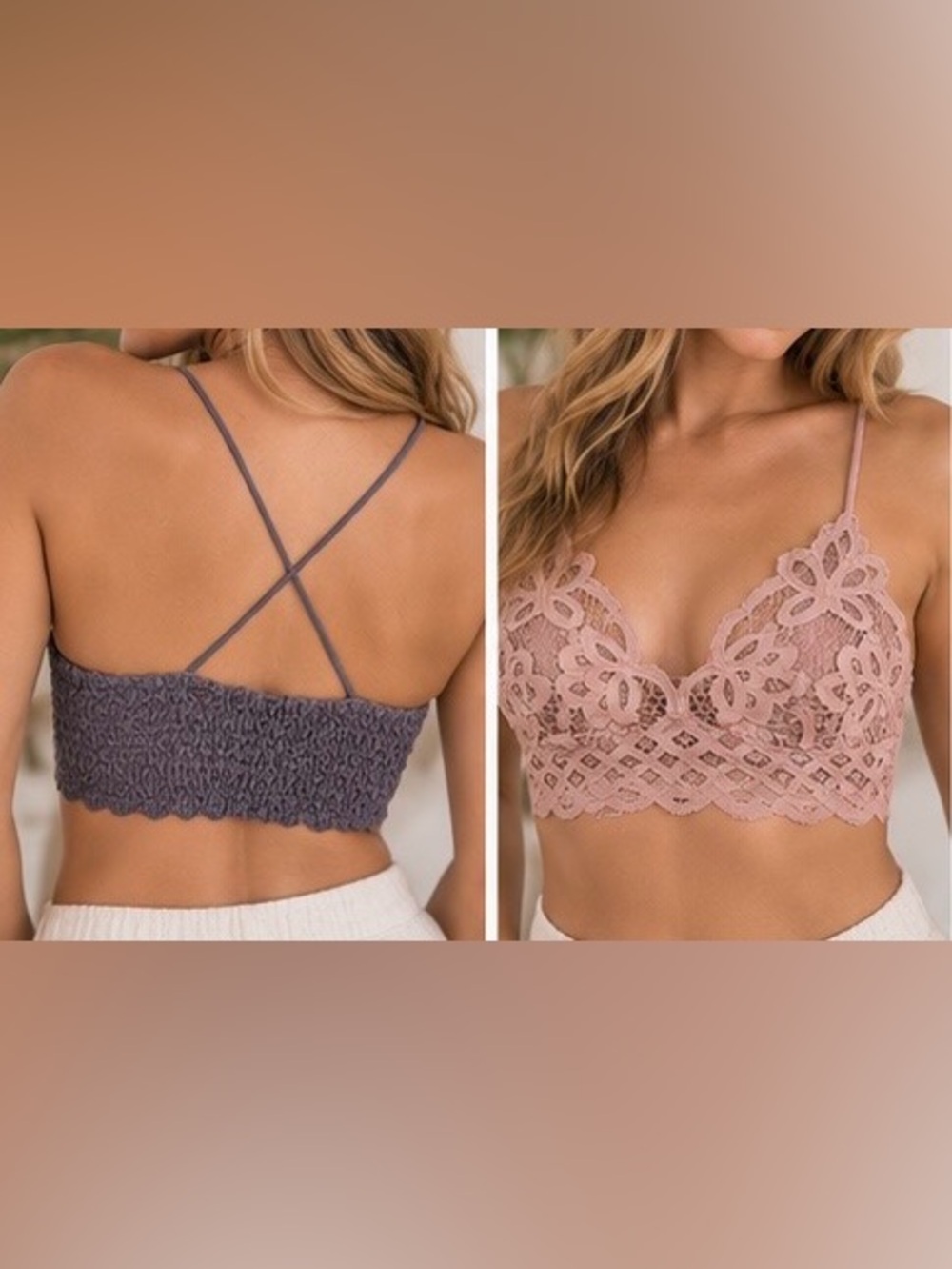 Free People Adella Lace Bralette Set Pink + Purple L NWT/NWOT